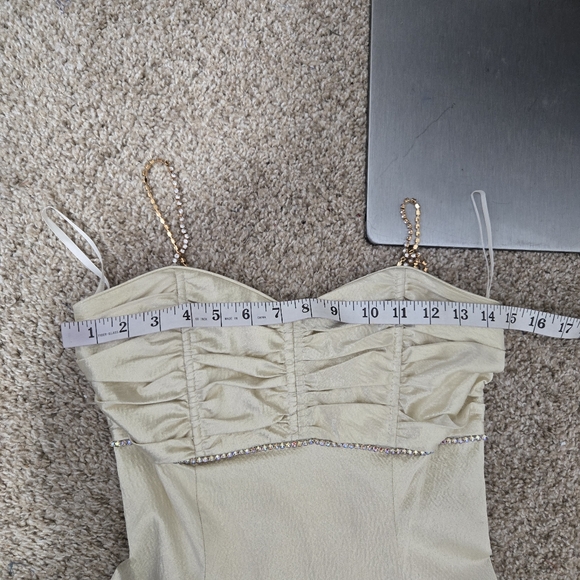 Sz 3 (fits 0/00) Y2K Vintage Jessica McClintock Gold Metallic Gown Dress - Picture 7 of 12